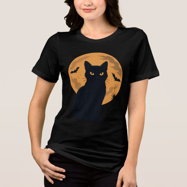 T-shirt En Tri-matière Chat noir éffrayant Silhouette Halloween Chat goth (Recto)