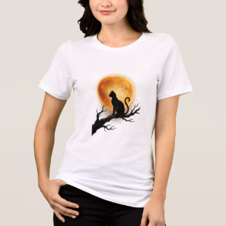 T-shirt En Tri-matière Chat noir en silhouette sous la lune, Halloween él