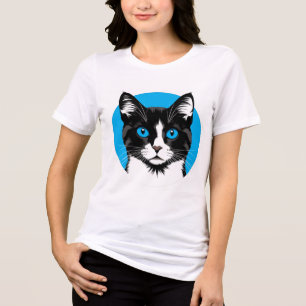 T-shirt En Tri-matière Chat noir et blanc aux yeux bleus