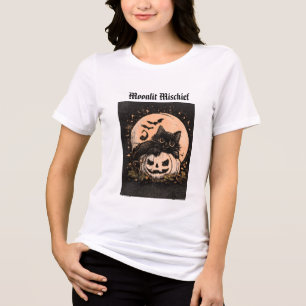 T-shirt En Tri-matière Chat noir et citrouille au clair de lune Graphique