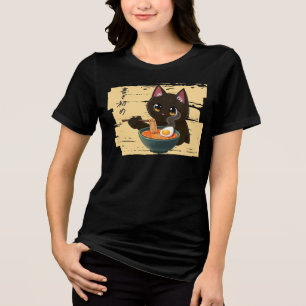 T-shirt En Tri-matière Chat noir kawaii mangeant du ramen – Nourriture ja