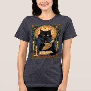 T-shirt En Tri-matière Chat Noir Lisant Un Livre De Sorts De Solstice
