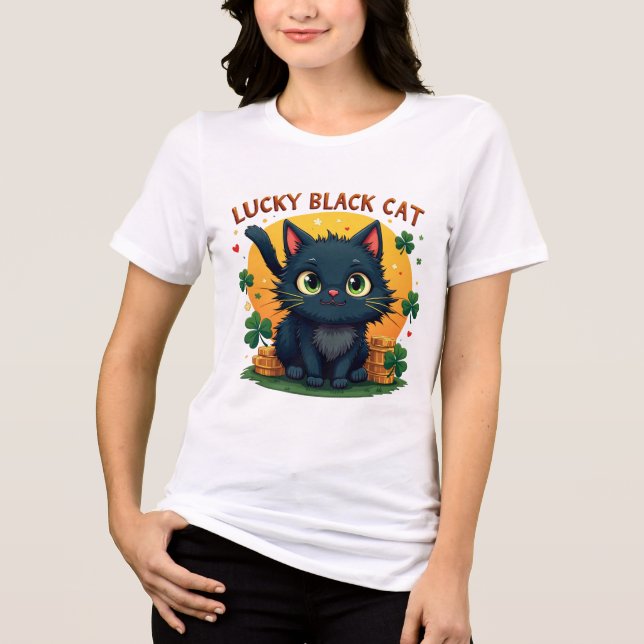 T-shirt En Tri-matière Chat noir Lucky : St. Patrick's Day Clover & Coins (Recto)