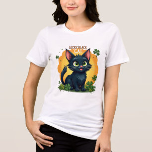 T-shirt En Tri-matière Chat noir Lucky : St. Patrick's Day Clover & Coins