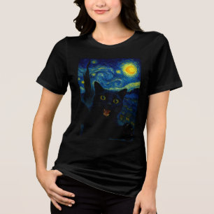 T-shirt En Tri-matière Chat noir Starry Nuit Van Gogh Chat Selfie