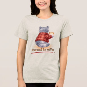 T-shirt En Tri-matière Chat "Propulsé par le Café" tenant une tasse de ca