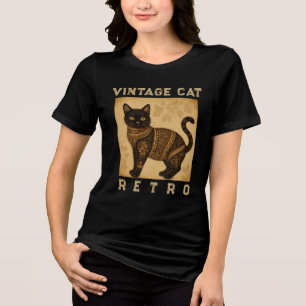 T-shirt En Tri-matière Chat Rétro Vintage, Style Antique