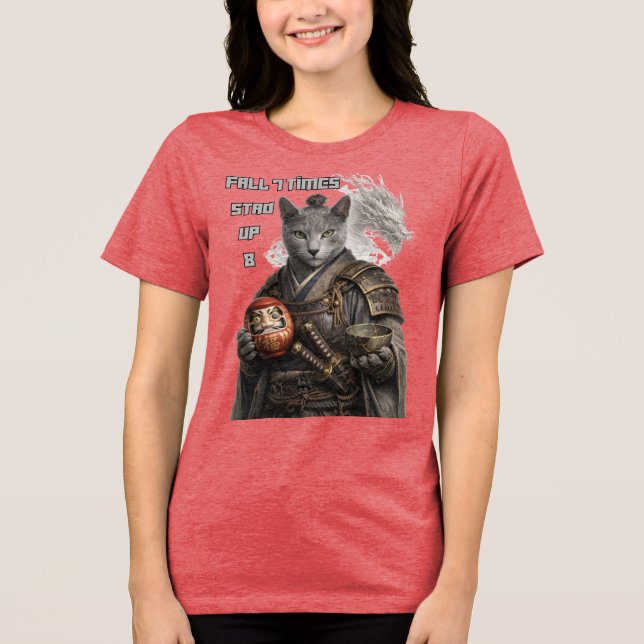 T-shirt En Tri-matière Chat Samouraï Bleu Russe (Recto)
