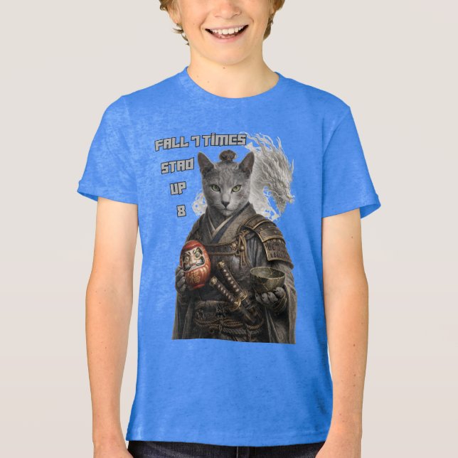 T-shirt En Tri-matière Chat Samouraï Bleu Russe (Recto)