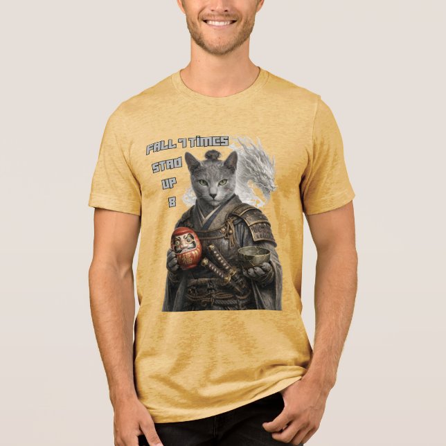 T-shirt En Tri-matière Chat Samouraï Bleu Russe (Recto)