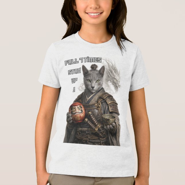 T-shirt En Tri-matière Chat Samouraï Bleu Russe (Recto)