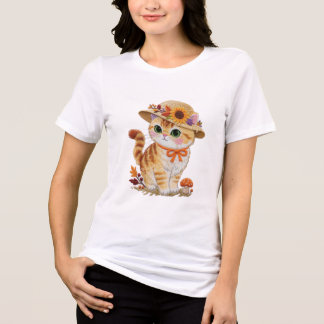 T-shirt En Tri-matière Chat tigré Cottagecore avec feuilles d'automne