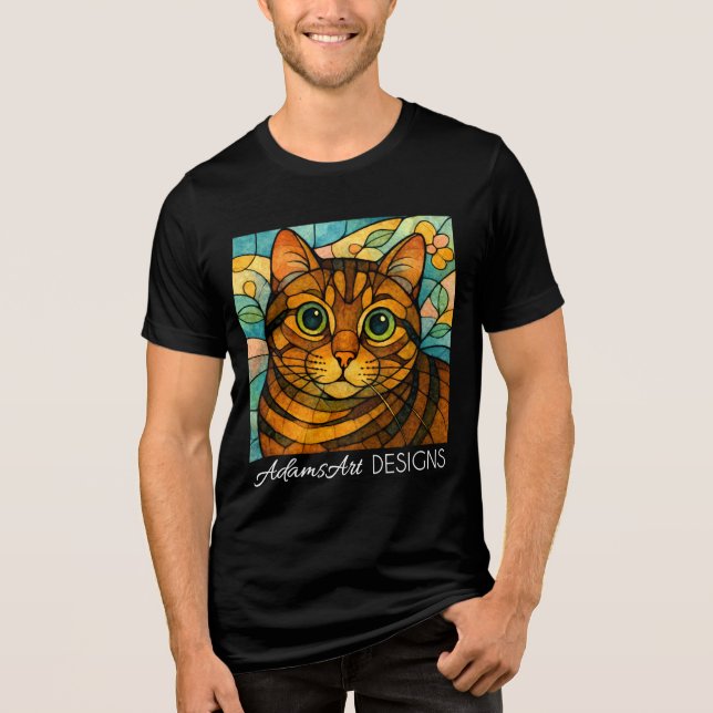 T-shirt En Tri-matière Chat tigré en verre coloré fantaisiste (Recto)