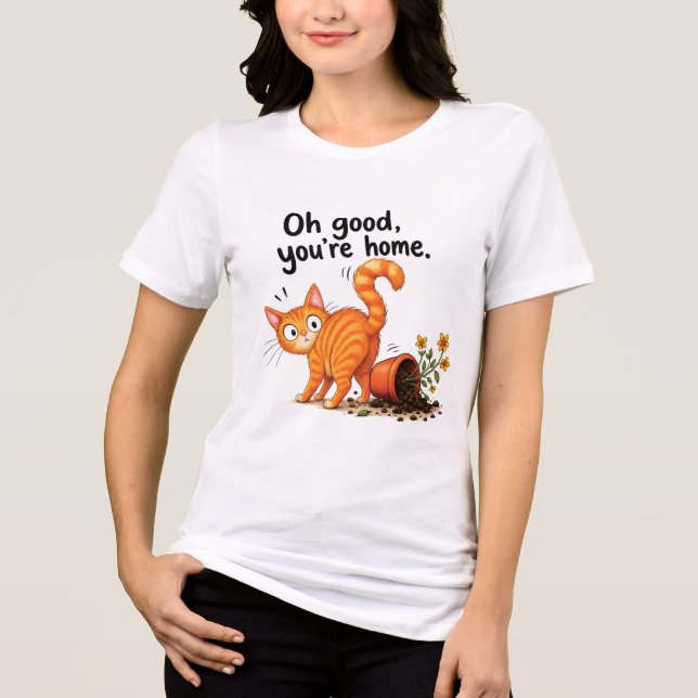 T-shirt En Tri-matière Chat Tigre Orange Catastrophe Pot de Fleurs Drôle  (Recto)