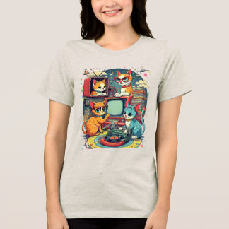 T-shirt En Tri-matière Chats Modernes du Milieu du Siècle avec Disques et