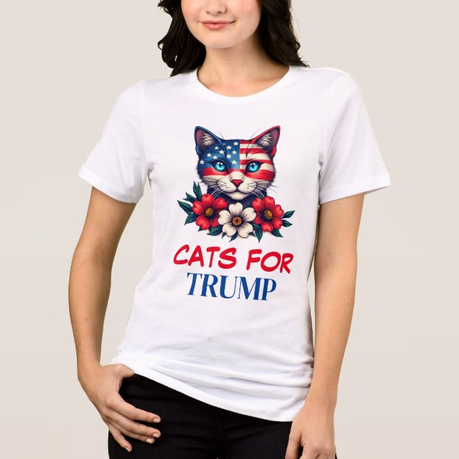 T-shirt En Tri-matière Chats pour Trump américain Drapeau et Fleurs Patri (Recto)