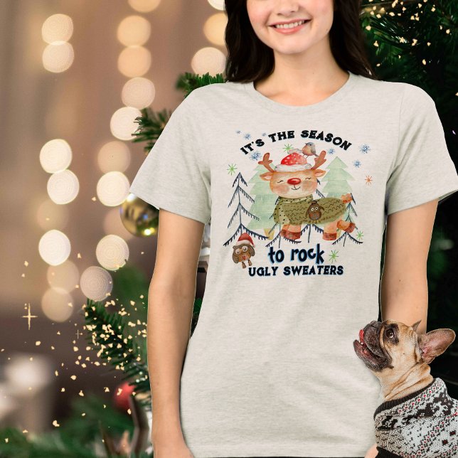 T-shirt En Tri-matière Chaud doux Cerf mignon (Ugly Sweater Cute Deer )