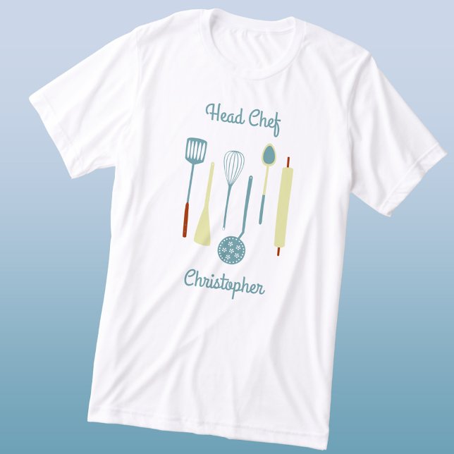 T-shirt En Tri-matière Chef chef personnalisé (Fun personalized custom text Head Chef vintage kitchen utensils triblend t-shirt)