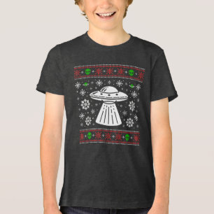 T-SHIRT EN TRI-MATIÈRE CHEMINÉE DE NOËL OVNI EXTRA-TERRESTRE LAID