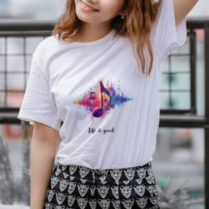 T-shirt En Tri-matière Chemise Colorée à Motif de Note de Musique, La Vie