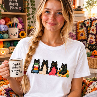 T-shirt En Tri-matière Chemise de crocheteurs de chats noirs, Tricoteuse
