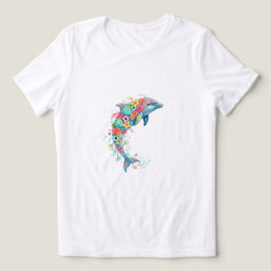 T-shirt En Tri-matière Chemise de dauphin colorée Floral Océan Boho Tee