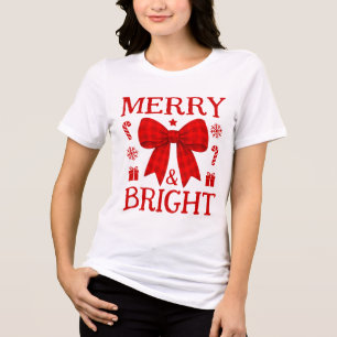 T-shirt En Tri-matière Chemise de Noël à noeud rouge à carreaux Merry and