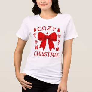 T-shirt En Tri-matière Chemise de Noël Cozy Rouge à Carreaux et Nœud