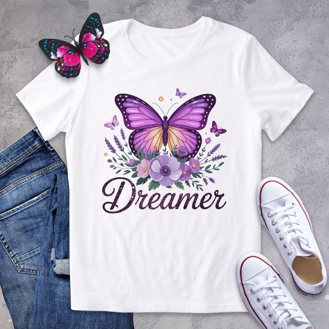 T-shirt En Tri-matière Chemise Dreamer à papillon violet avec design flor (Créateur téléchargé)