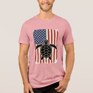 T-shirt En Tri-matière Chemise patriotique vintage tortue marine drapeau