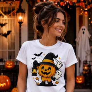 T-shirt En Tri-matière Chemise pour femmes sorcière de citrouille mignonn