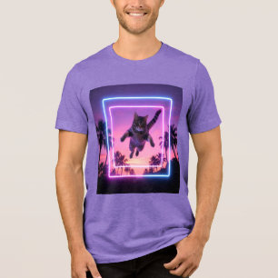 T-shirt En Tri-matière Chemise Rétro Silhouette de Chat Néon Cool