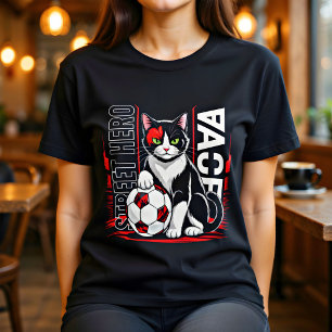 T-shirt En Tri-matière Chemise Street Art Chat de Foot — Cadeau Ludique p