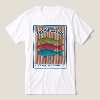 T-shirt En Tri-matière Chemise Vintage Poisson - Étiquette Fruits de Mer