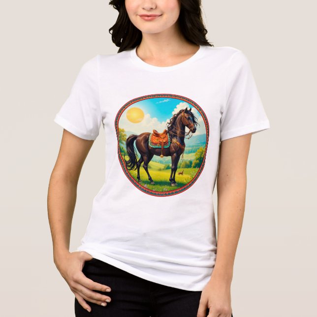 T-shirt En Tri-matière Cheval avec fond vibrant (Recto)