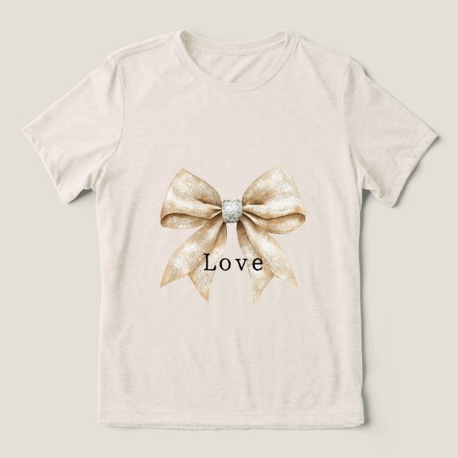 T-shirt En Tri-matière Chic Crème Argent Glam Bow Love (Design Recto)