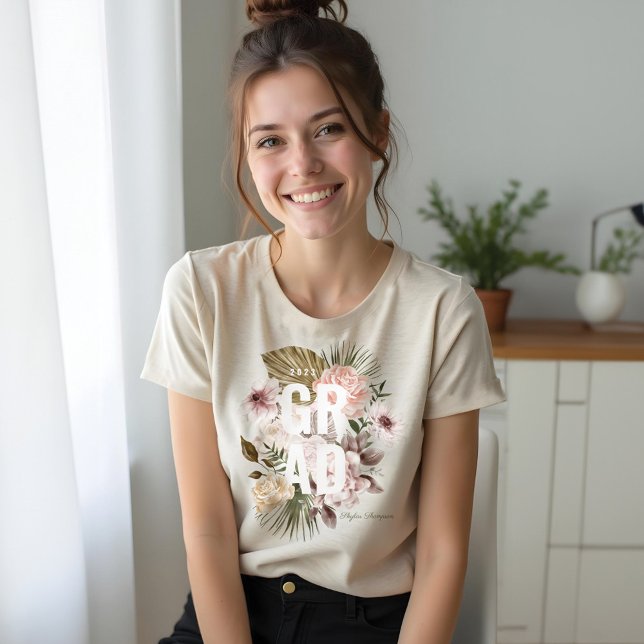 T-shirt En Tri-matière Chic Floral Peonies Rose Blossoms Graduation (Chic Floral Peonies Rose Blossoms Graduation Tri-Blend Shirt)
