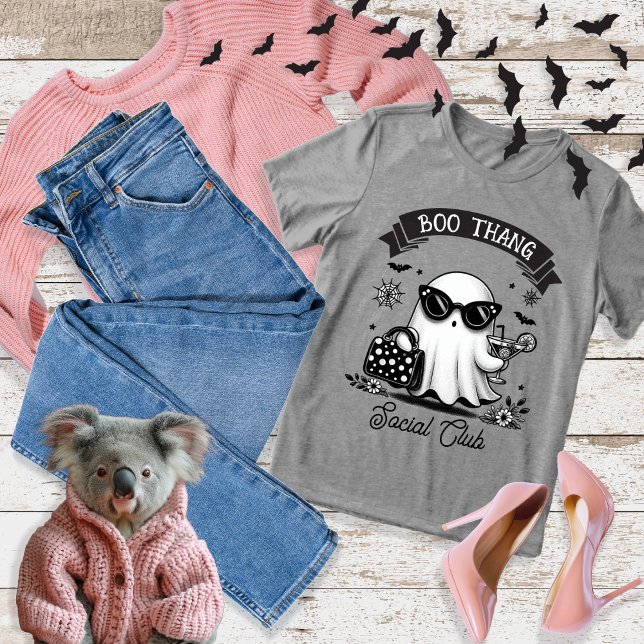 T-shirt En Tri-matière Chic Halloween Ghost Boo Thang Social Club (Chic Halloween Ghost in Sunglasses "Boo Thang Social Club" Tri Blend Shirt)