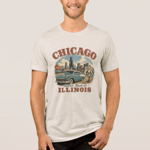 T-shirt En Tri-matière Chicago Illinois Route Historique 66 Vue Céleste V