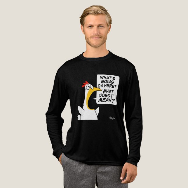 T-shirt En Tri-matière Chicken existentiel par Sandra Boynton (Recto complet)