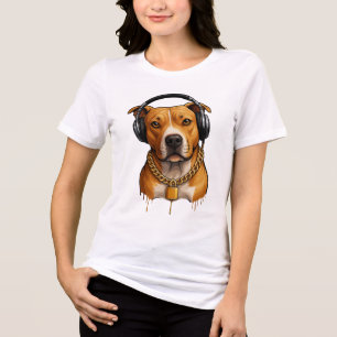 T-shirt En Tri-matière Chien cool avec casque et chaîne d'or - Urban St