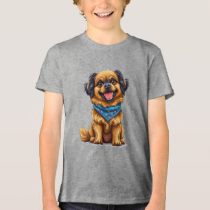 T-shirt En Tri-matière Chien joyeux avec peluche, fourrure dorée