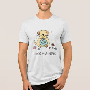 T-shirt En Tri-matière Chien Labrador Jaune Douillet Broderie Création Mi