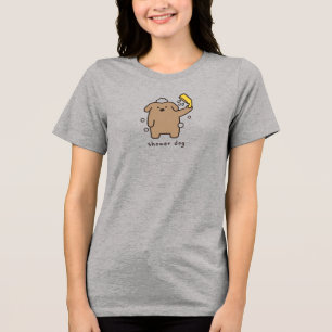T-shirt En Tri-matière Chien sous la douche Brun Caniche Bain Temps Kawai