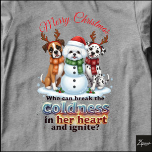 T-shirt En Tri-matière Chiens Bonhomme de Neige Noël Andouillers Écharpe 
