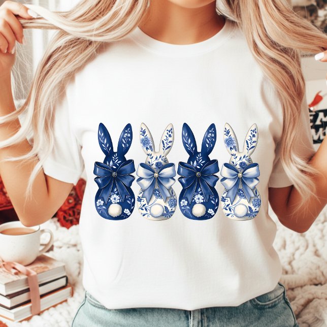 T-shirt En Tri-matière Chinoiserie Easter Bunny Blue White Floral Pascha  (Créateur téléchargé)