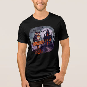 T-shirt En Tri-matière Chouette hantée et maison Éffrayante - Halloween g