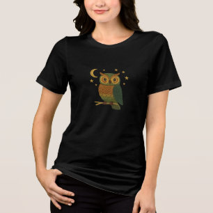 T-shirt En Tri-matière Chouette Mignonne sur une Branche Broderie Unisexe