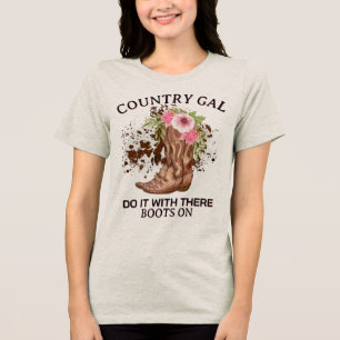 T-shirt En Tri-matière Citation drôle retro cowgirl bottes florales