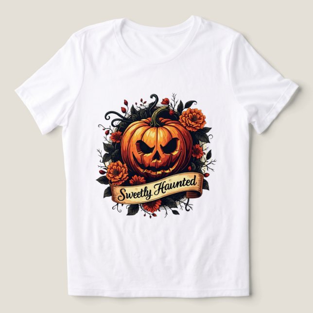 T-shirt En Tri-matière Citrouille floral gothique doux et hanté - Hallowe (Design Recto)